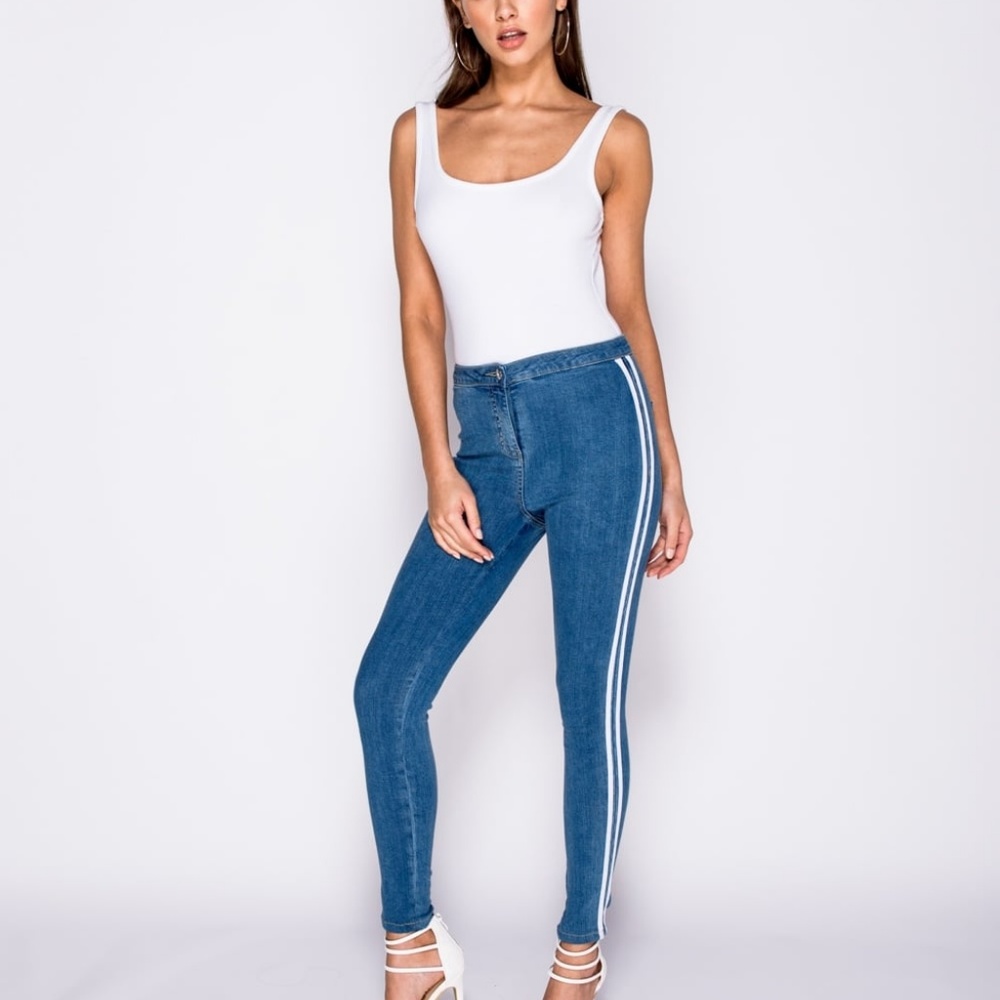 SALE! NWT Side Stripe Skinny Denim Jeggings Pants - Picture 3 of 7